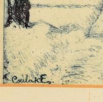 Csulak Elemér (1887-?): Téli táj. Rézkarc, papír. Jelzett. keretben 18x14 cm