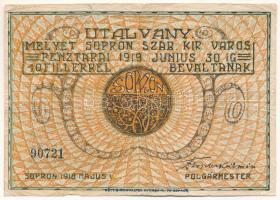1918. Sopron 1918. május 1. 10f utalvány T:F,VG Adamo SOP4.1