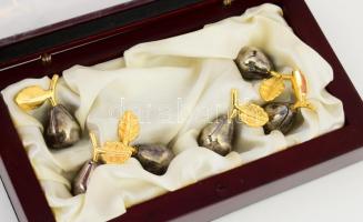 6 darabos fém körte alakú ültetőcédula tartó, dobozában, m: 3 cm