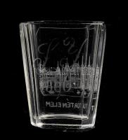 1896 Monogramos fazettált kúrapohár, datált, kis pattogzással, m: 9 cm