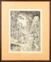 Badacsonyi Sándor (1949-2016): Dante és Vergilius, rézkarc, papír, jelzett, üvegezett keretben 39×29...