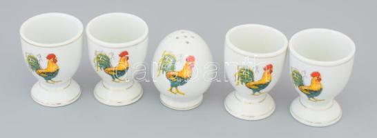 5 részes kakasmintás lágytojás kínáló szett, dobozában.