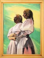 Hamza Tibor (1908-1967 v. 1972?): Éneklő lányok. Pasztell, papír, Jelezve jobbra fent, Üvegezett keretben 63x45 cm