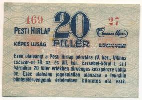 1920 k. Budapest 20f "Pesti Hírlap" piros számozás, 3+2 szám T:XF Adamo BUC-215.1.2