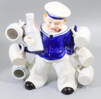 Lippelsdorf Wagner &amp; Apel figurális felespohár szett, figura kalapja a dugó, jelzett, 6 pohárral, m: 18,5 cm