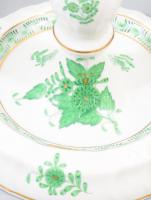 Herendi apponyi zöld mintás háromágú kétrészes gyertyatartó, jelzett, hibátlan, m: 22,5 cm