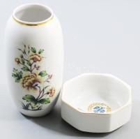 Hollóházi váza és tálka, jelzett, m: 17 cm