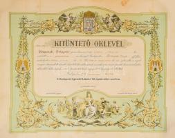 1934 Budapesti Egyesült Lakatos Ipartestület kitüntető oklevél, folttal, feltekert, 47x60 cm