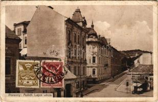 1921 Pozsony, Pressburg, Bratislava; Aulich Lajos utca, orgonagyártó üzlete, Stollwerck csokoládé reklám. Hardtmuth E. kiadása / street, shop, chocolate advertisement. TCV card (EB)