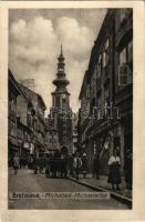 1930 Pozsony, Pressburg, Bratislava; Michalská. Benkau / Michaelertor / utca, üzletek / street, shops (Rb)