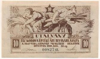 1919. Budapest 10K "Fegyver és Gépgyár" utalvány, jobbra tolódott alapnyomattal T:AU Adamo BUC-67.4