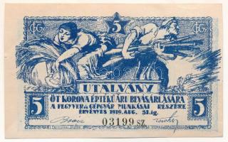 1919. Budapest 5K "Fegyver és Gépgyár" utalvány T:AU Adamo BUC-67.3