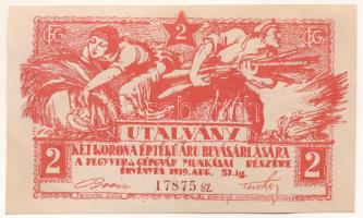 Budapest 1919. 2K "Fegyver és Gépgyár" utalvány T:AU Adamo BUC-67.2.
