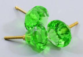 3 darab zölden színezett üveg bútorgomb, d: 4 cm