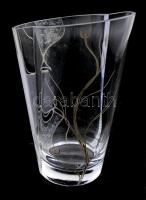 Ólomkristály designer váza, zománcfestett mintával, jelzés nélkül, hibátlan, m: 30,5 cm