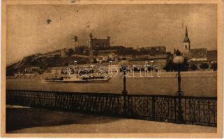 1919 Pozsony, Pressburg, Bratislava; Pozdrav. B.K.P. / látkép, vár, gőzhajó / general view castle, steamship (EK)