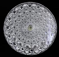 Francia kristály talpas tortatál, préselt mintával, jelzett, hibátlan, d: 32 cm, m: 6,5 cm