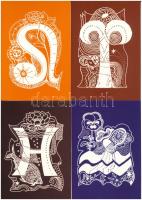 12 db MODERN magyar művészet képeslap: horoszkóp, teljes sorozat / 12 modern Hungarian art postcards: horoscope, complete series s: Jakobi Anna