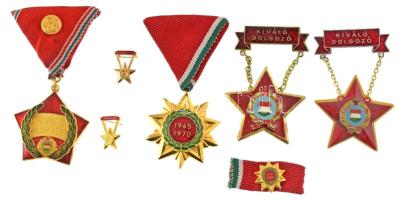 1970. "Felszabadulási Jubileumi Emlékérem" aranyozott, zománcozott bronz kitüntetés mellszalagon, miniatűrrel szalagsávon + ~1970. "Kiváló Dolgozó" zománcozott, aranyozott fém kitüntetés miniatűrrel. Ritkábban előforduló változat! + ~1970. "Kiváló Dolgozó" aranyozott, műgyantás fém kitüntetés + ~1970-1980. "Kiváló Munkáért" zománcozott, aranyozott fém miniszteri kitüntetés mellszalagon T:XF