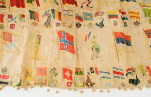 cca 1900 Nebo cigaretta selyem mellékleteiből varrott zászló, cca 95 mellékletből összevarrva, foltt...
