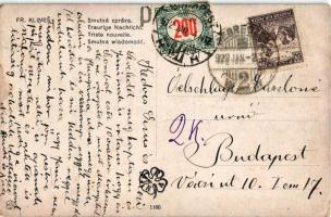 1922 Smutná zpráva / Traurige Nachricht / Szomorú hír / Lady art postcard s: F. Klimes 3 portóbélyeg...