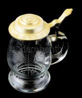 Búzamintával csiszolt söröskorsó, fedéllel, m: 18 cm