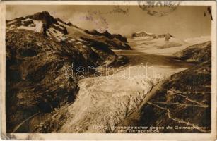 1925 Rhonegletscher, Rhone Glacier; Rhonegletscher gegen die Gelmenhörner und Tieralplistock / glacier, lake (fl)