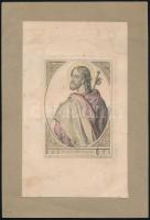 Rieder, Wilhelm August (1796-1880) rajza, Stöber, Franz (1795-1858) és Stöber, Joseph (1768-1852) metszése: Szent Jakab. Színezett acélmetszet, papír, jelzett a metszeten, foltos, papírra kasírozva, 10,5x7 cm.
