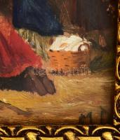 MD jelzéssel (Mesterházy Dénes?): Mosónők. Olaj, karton. Dekoratív, üvegezett fakeretben. 12x14,5 cm