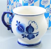 Gzhel kulacs, váza és bögre, jelzett, eredeti dobozában, h: 13 cm alatt