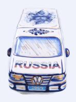 Gzhel porcelán Volkswagen kisteherautó, International Police-Motor Corporation logójával, jelzett, k...