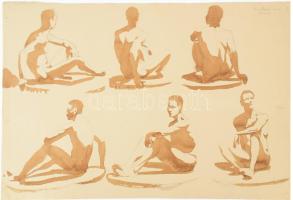 Borda János (1908-1978): Alaktanulmányok, 1935. Lavírozott tus, papír, jelezve jobbra fent, 30x44 cm.