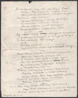 Bánffy Miklós (1873-1950) író, külügyminiszter vers kézirata. 2 lapon. Bonchidán.
