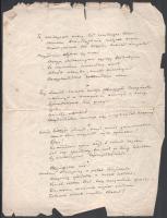 Bánffy Miklós (1873-1950) író, külügyminiszter vers kézirata. 2 lapon. Bonchidán