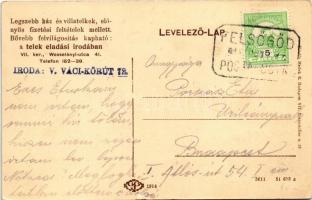 1914 Felsőgöd (Göd), hajóállomás, Felsőgödi Kertváros Telep, hátoldalán a telkek eladási irodájának ...