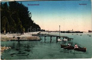 1914 Balatonfüred, Part részlet, csónakok, gőzhajó (EK)