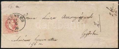 1870 5kr on domestic cover "SZENTES" - "GYŐR RAAB", 1870 5kr távolsági levélen "SZENTES" - "GYŐR RAAB"