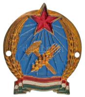 1949. Rákosi-címeres festett bronz jelvény rögzítéshez szolgáló lyukakkal (35x30mm) T:AU