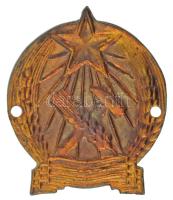 1949. Rákosi-címeres festett bronz jelvény rögzítéshez szolgáló lyukakkal (35x30mm) T:AU