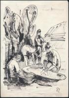 Olvashatatlan jelzéssel: Nagymosás. Tus, papír, lap alján apró felületi sérülésekkel, 29,5×21 cm