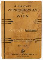 1914 Freytag Verkehrsplan Wien, Bécs közlekedési térkép 27x23 cm + 30 p + kísérő füzet egészvászon kötésben