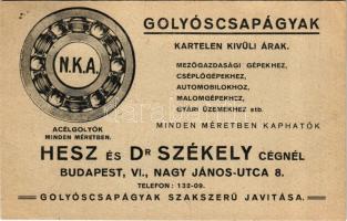 Golyóscsapágyak minden méretben kaphatók. Hesz és Dr Székely cég reklámlapja / Hungarian advertisement card (lyukak / pinholes)