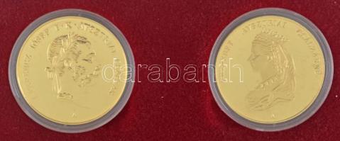 1867. "Ferenc József és Erzsébet királyné koronázási emlékérem" 2xklf aranyozott Cu-Ni U.P. jelzésű utánverete, tanúsítvánnyal, díszdobozban T:PP