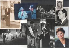 Magyar színészeket, színházi előadásokat, jeleneteket ábrázoló fotók, össz. 12 db, változó állapotban, 6x4,5 cm és 24,5x18 cm között