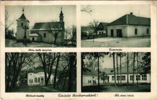 1941 Barsbaracska, Bardonovo; Római Katolikus templom, üzlet, vendéglő, Mirbach-kastély, Állami elemi iskola, Kozlov Sándor kiadása / church, shop, castle, school (fa)