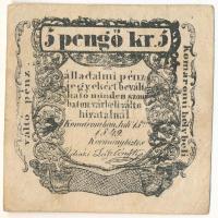 Komárom 1849. 5kr 3mm-es betűk T:F  Hungary / Komárom 1849. 5 Kreuzer 3mm wide letters C:F  Adamo KOM-3.1.1