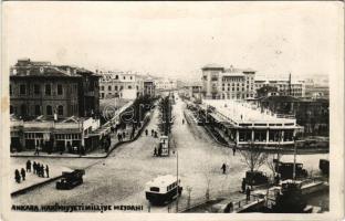 1935 Ankara, Angora; Hakimiyyeti Milliye Meydani / national square in winter, automobiles, autobus, photo (EK)