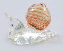 Murano art éti csiga figura, részben színezett üveg, jelzés nélkül, hibátlan, h: 6 cm