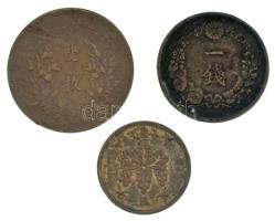 Japán 10 (1877) 2s bronz + 7(1918) 5r bronz + Kína 13(1924) 20c Cu T:VF-F, patina Japan 10 (1877) 2 Sen bronze + 7(1918) 5 Rin bronze + China 13(1924) 20 Cash Cu C:VF-F, patina