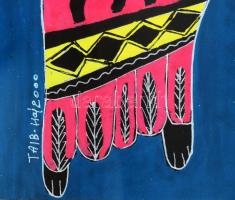 Al-Tayeb Al-Hajj/Hadj (-), szudáni művész: A dobos. Vegyes technika, papír. Üvegezett fakeretben. Je...